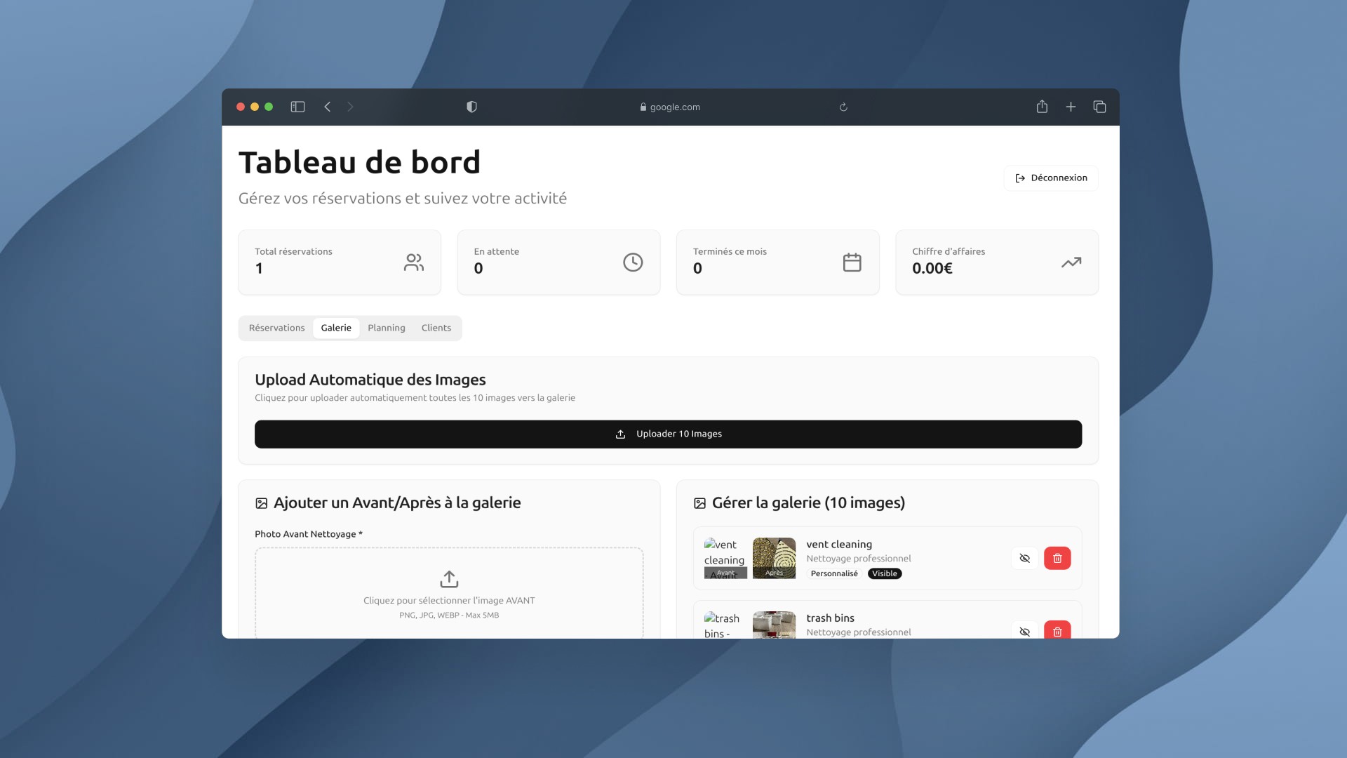 Internal dashboard tracking bookings, revenue and employees